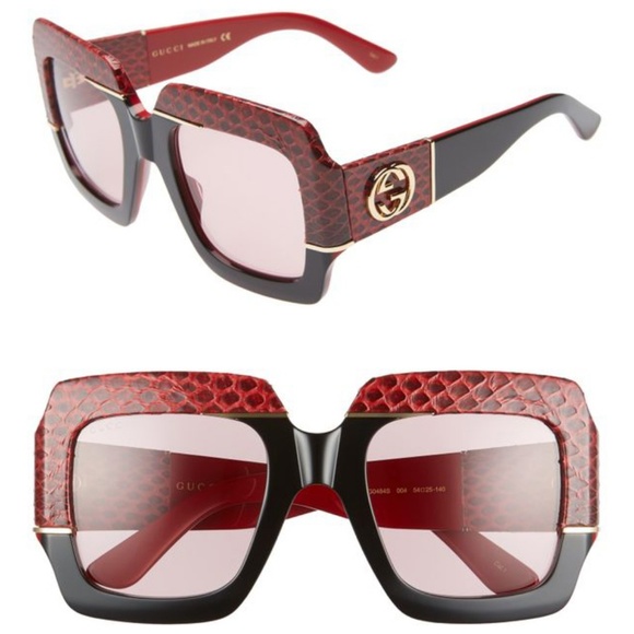 Gucci Accessories - New GUCCI 54mm Genuine Snakeskin Square Sunglasses